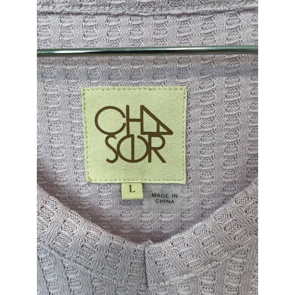Chaser Waffle Knit Thermal Top Size Large V Neck Long Sleeve Pink Relaxed Staple - Picture 4 of 10